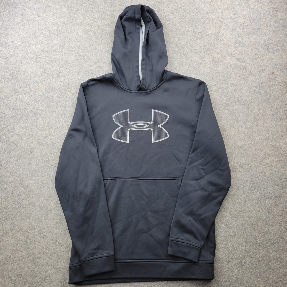 Under Armour ColdGear Mens Small Black Pullover Hoodie Logo Sweatshirt UA